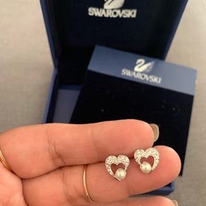Swarovski Heart with Pearl Stud Earrings